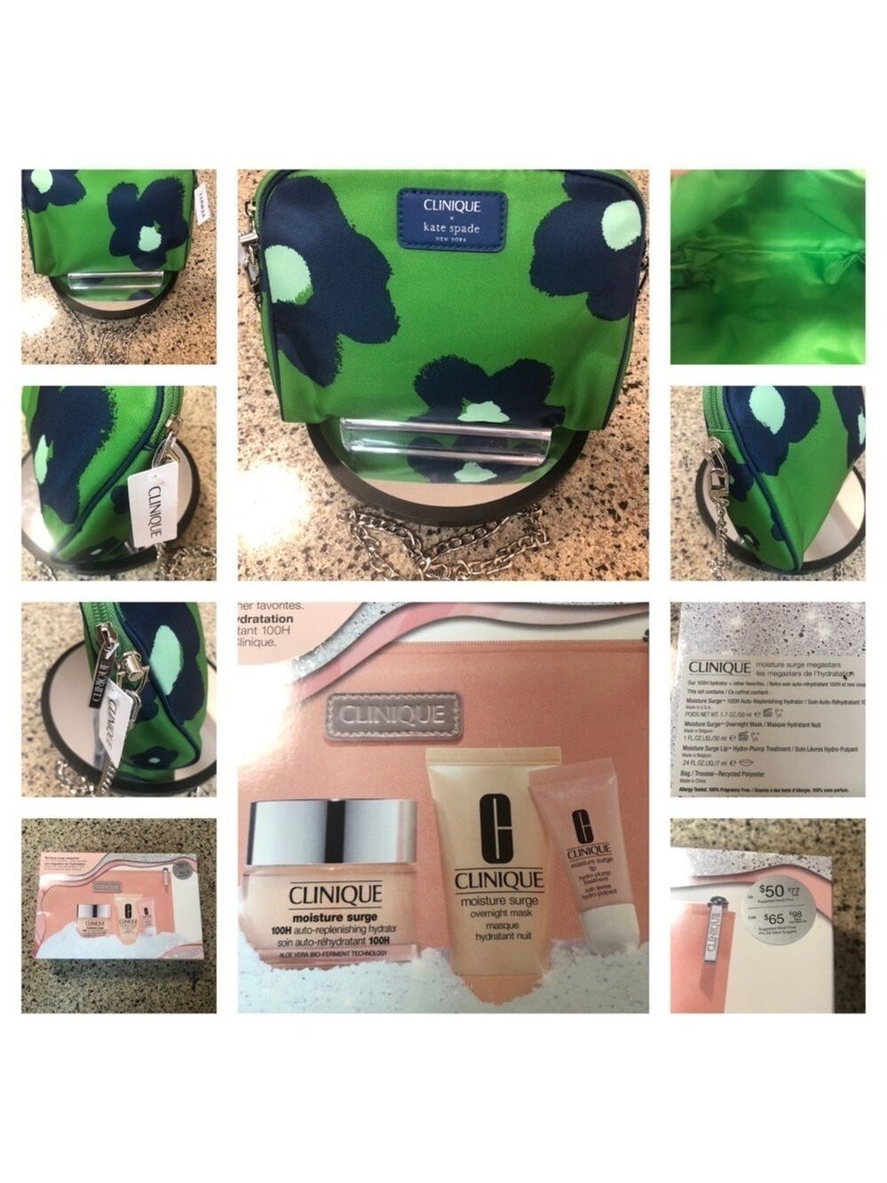 Kate Spade + Clinique Collab Cosmetic Crossbody Bag & 4 Pc Moisture Surge Kit
